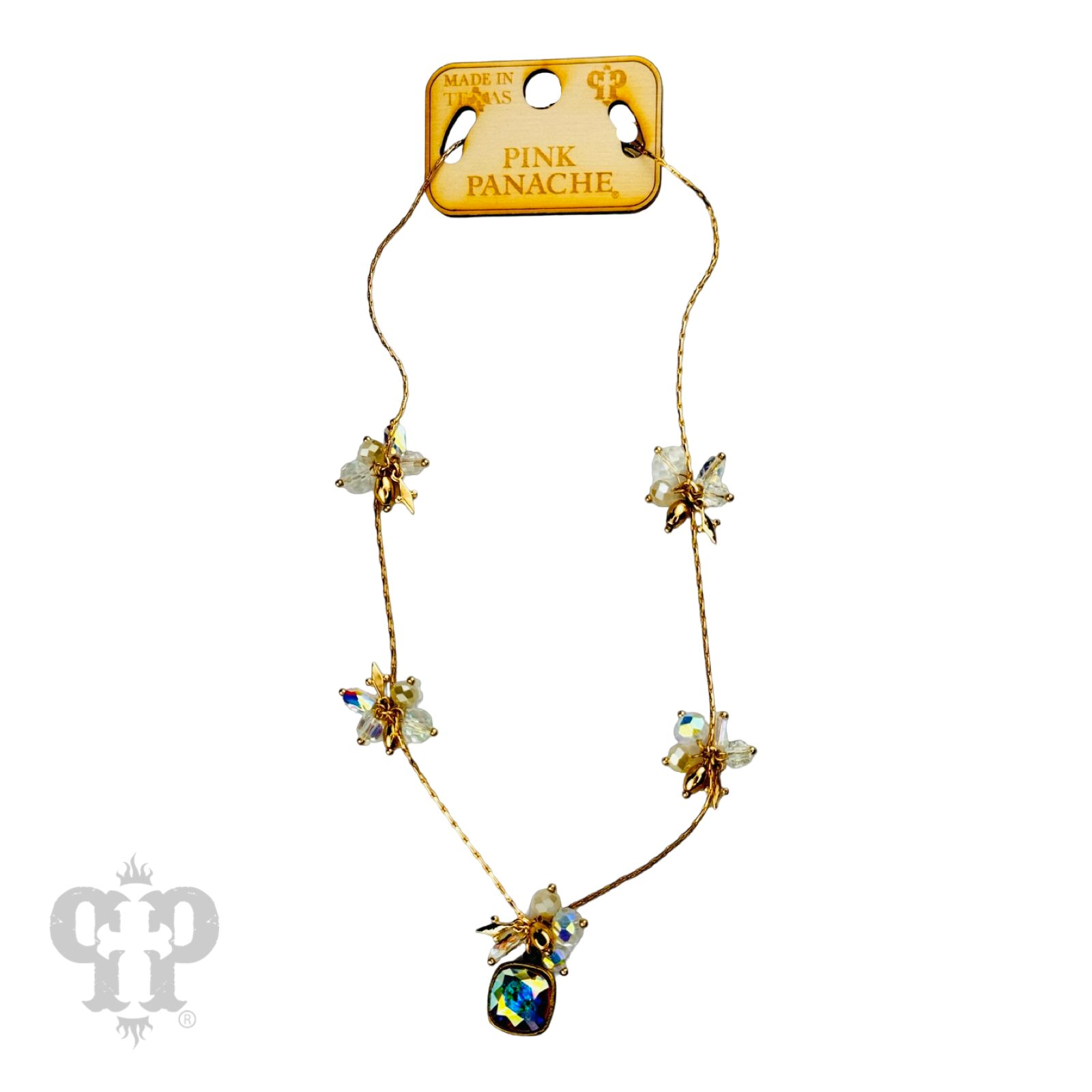 Bead cluster necklace with Austrian crystal pendant