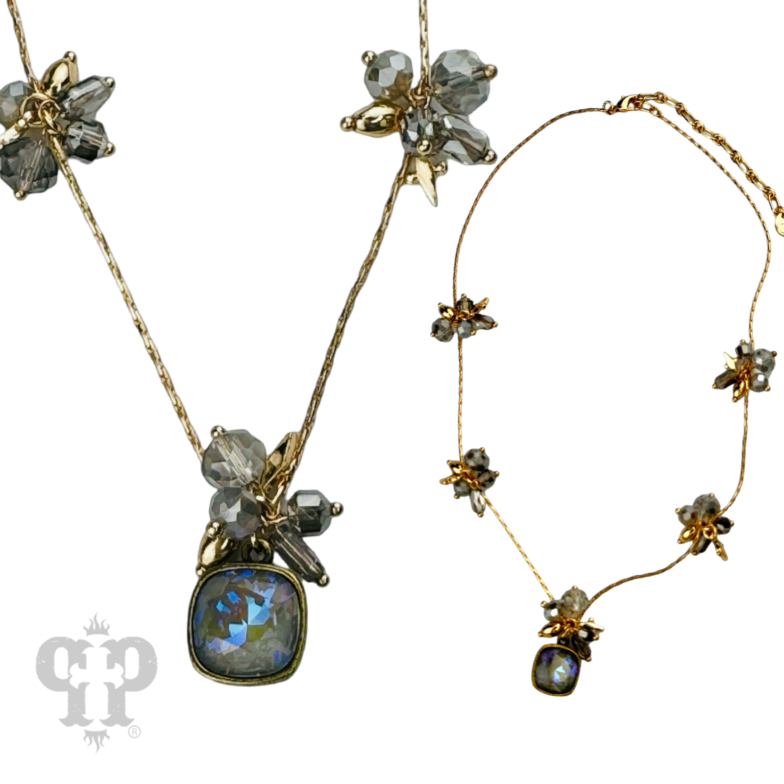 Bead cluster necklace with Austrian crystal pendant