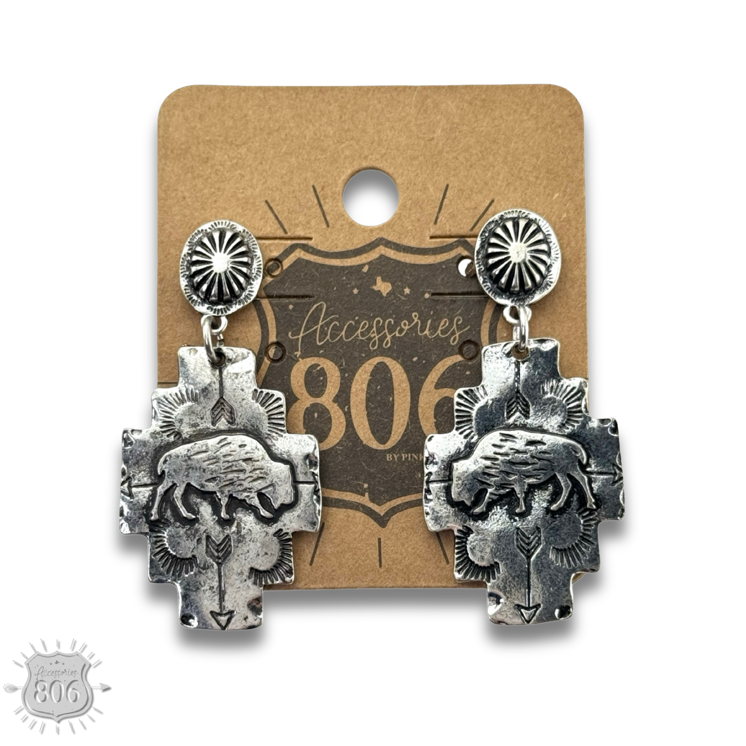 Buffalo stamped silver earring