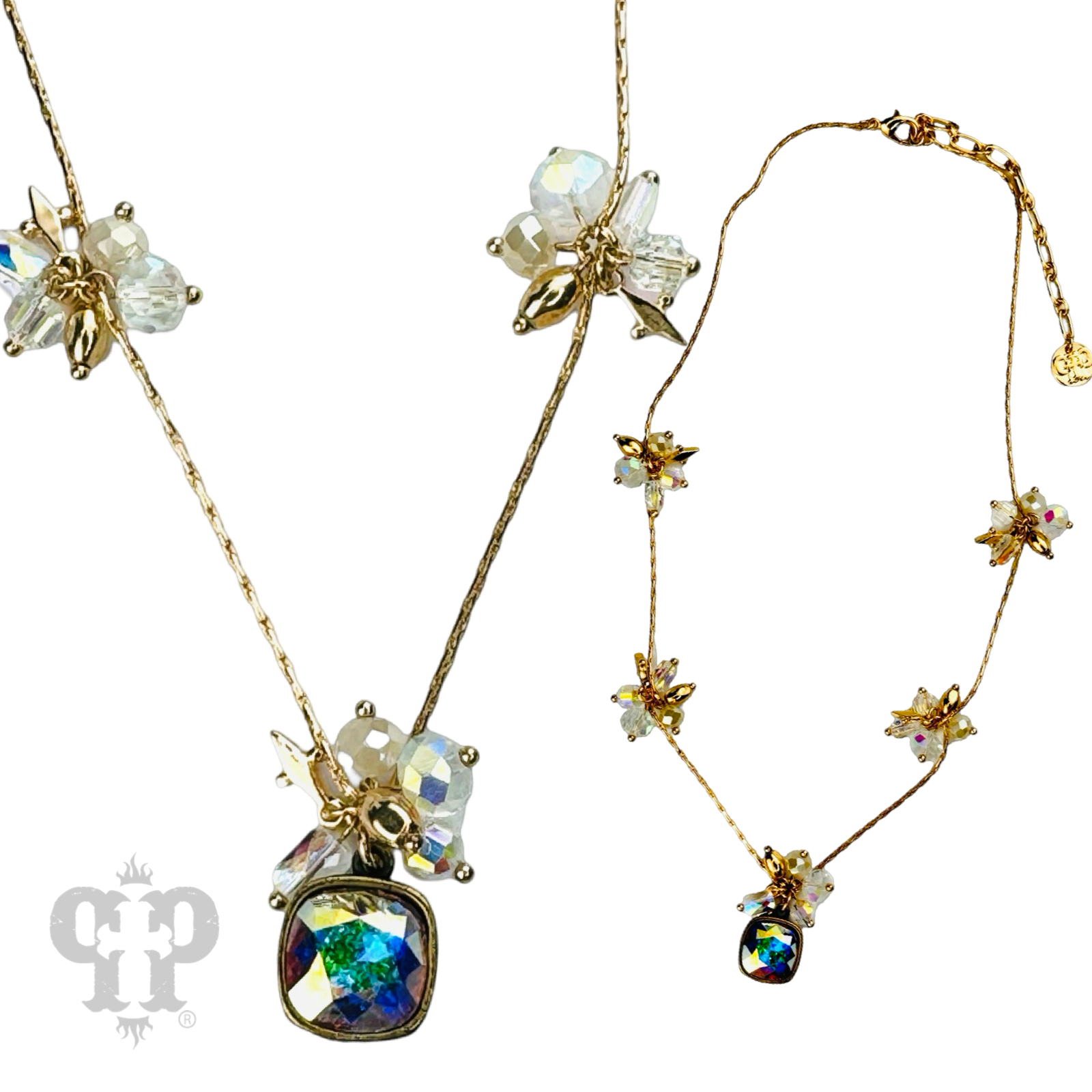 Bead cluster necklace with Austrian crystal pendant