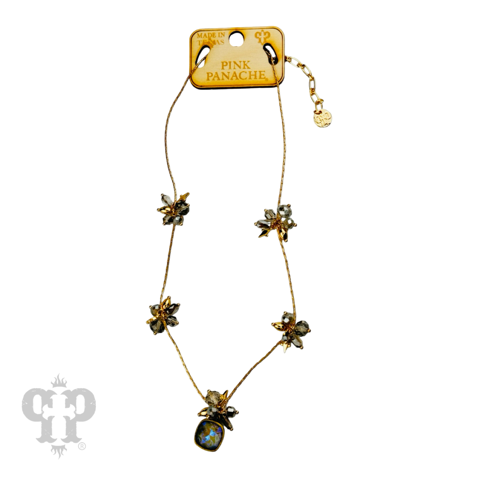 Bead cluster necklace with Austrian crystal pendant