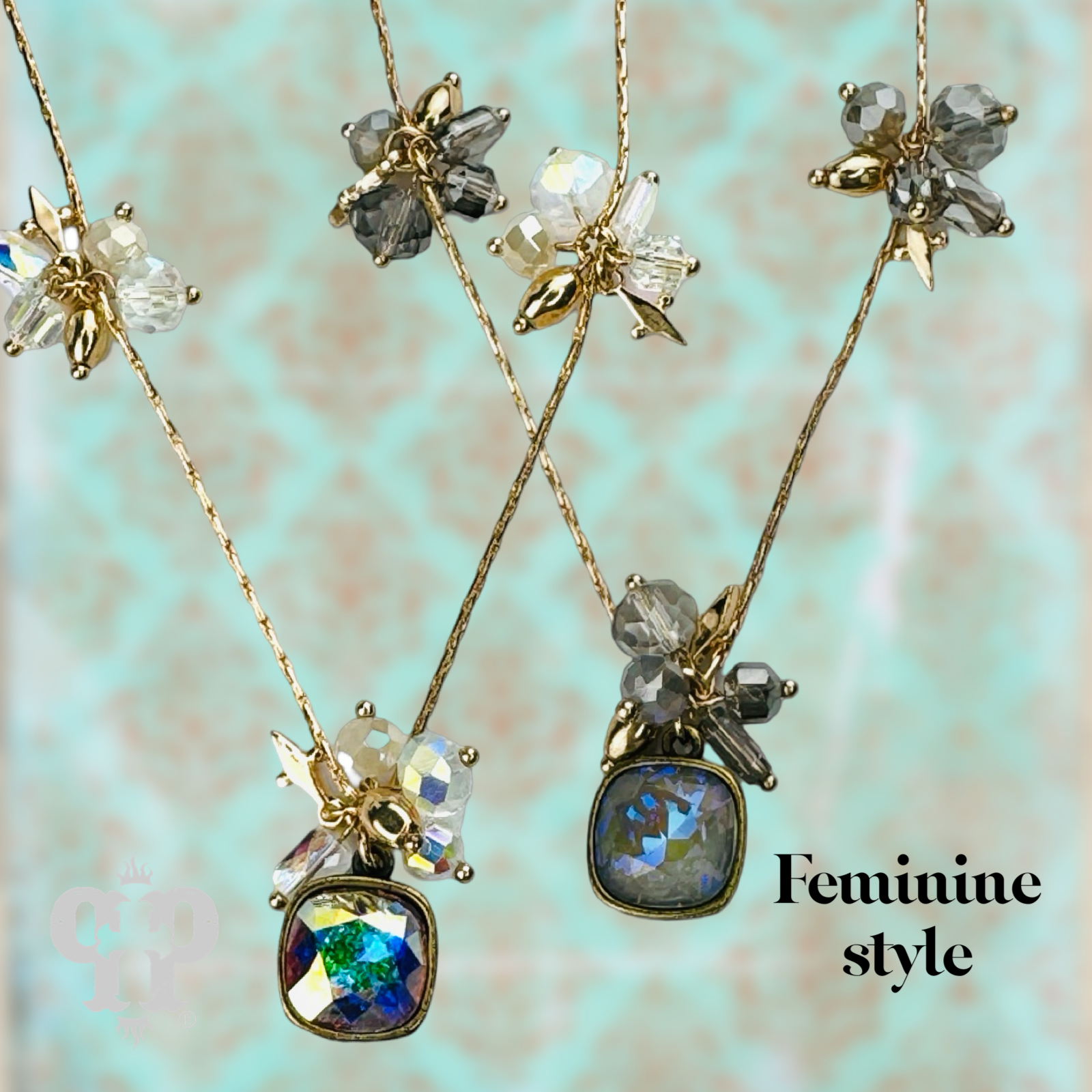 Bead cluster necklace with Austrian crystal pendant